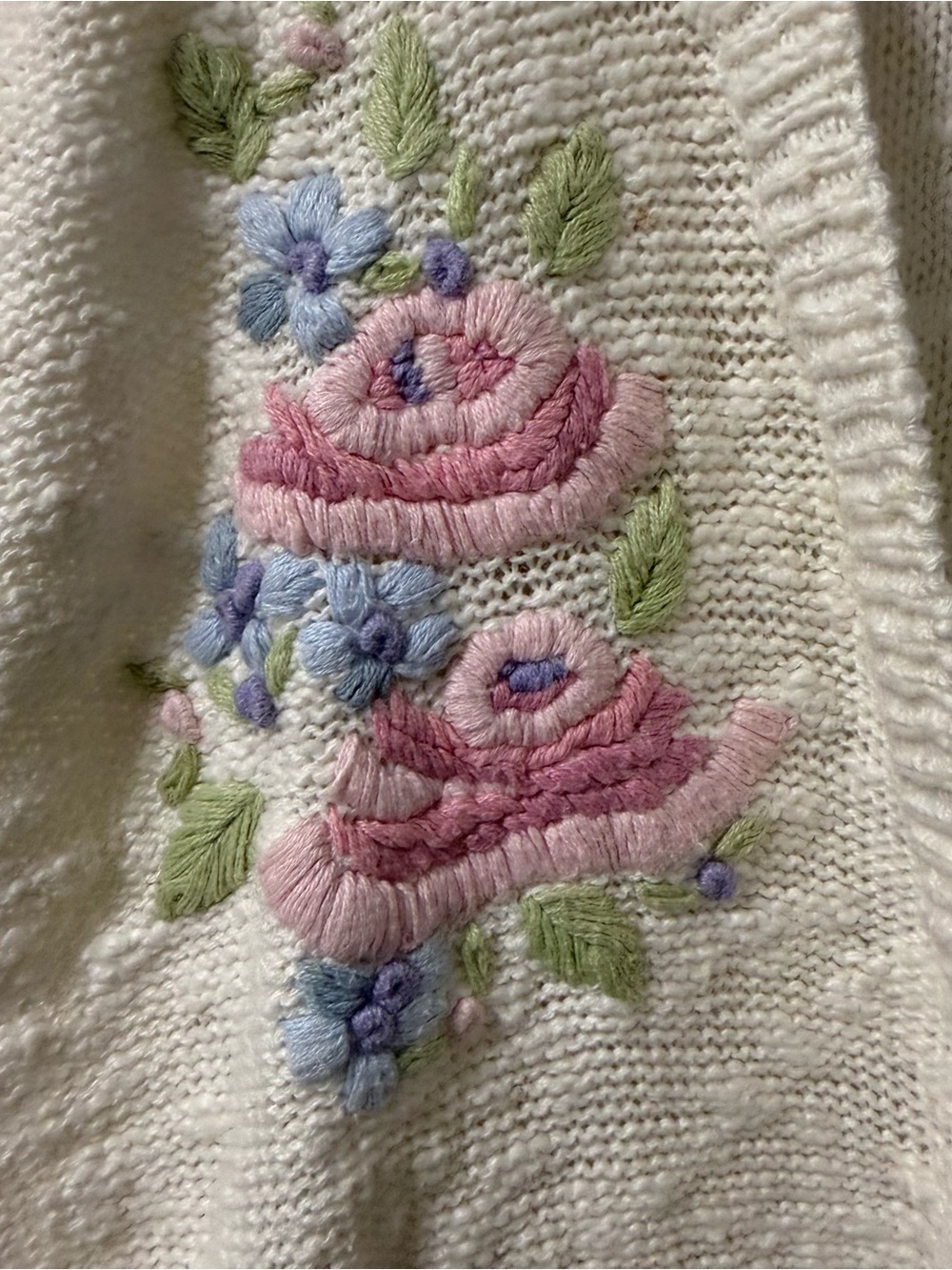 Koret Cream Knit Cardigan Vest with Pink & Blue Floral Embroidery - Picture 3 of 6